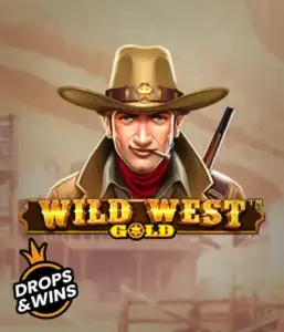  Encounter the rugged sheriff of "Wild West Gold," a captivating slot game by Pragmatic Play. The visual features a confident sheriff with a golden star badge, framed by a sun-baked Old West town backdrop. The game's title is boldly featured in a stylized font, accentuating the theme of adventure and law enforcement in the wild frontier. 